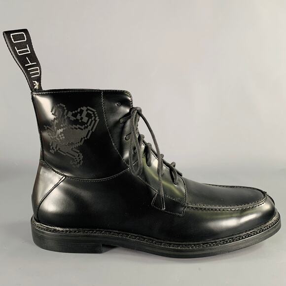 ETRO Size 12 Black Leather Pixel Art Lace-Up Boots main image 4